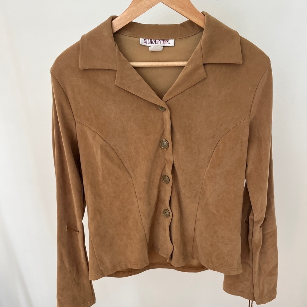 Vintage Silhouette Classic Faux Suede Tan Blouse, Made in the USA